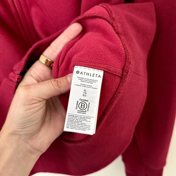 [Athleta] Burgundy Red Triumph Hoodie Full Zip Jacket Workout Cotton Blend Sz XL - Picture 12 of 12